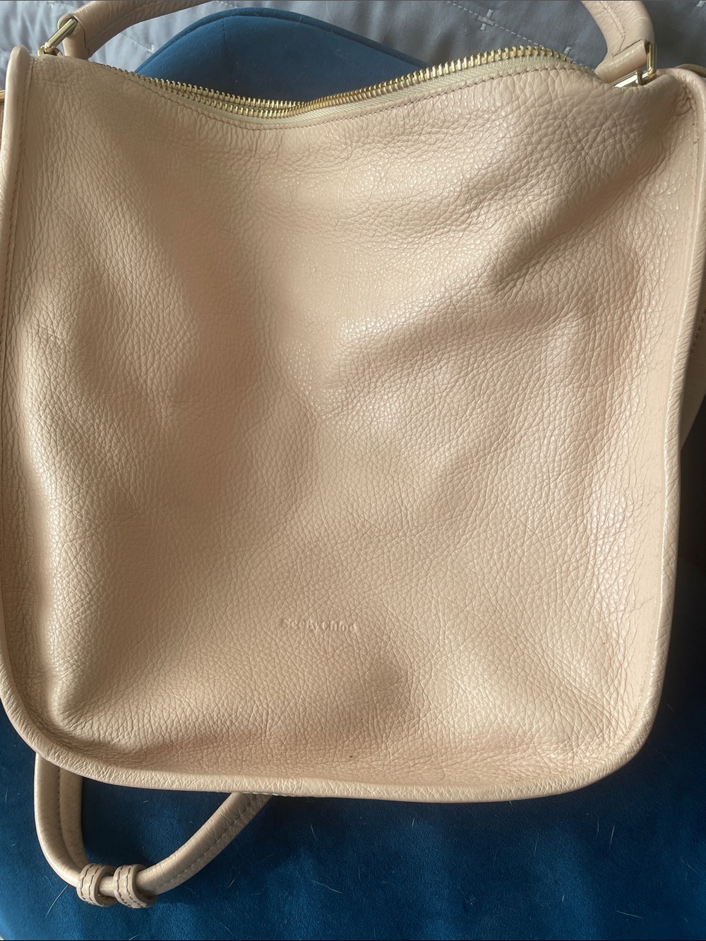 See by chole Soft Pebbled Leather Shoulder Bag in Light Beige pink